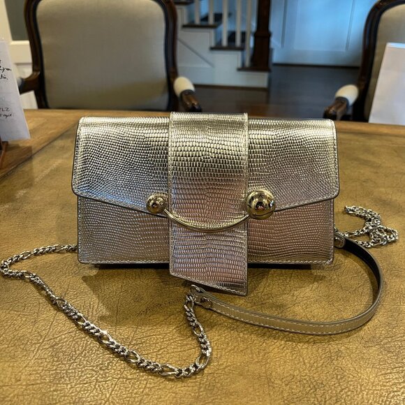 Strathberry Crescent On A Chain Silver Lizard Embossed Leather Crossbody NWOT - Picture 5 of 10